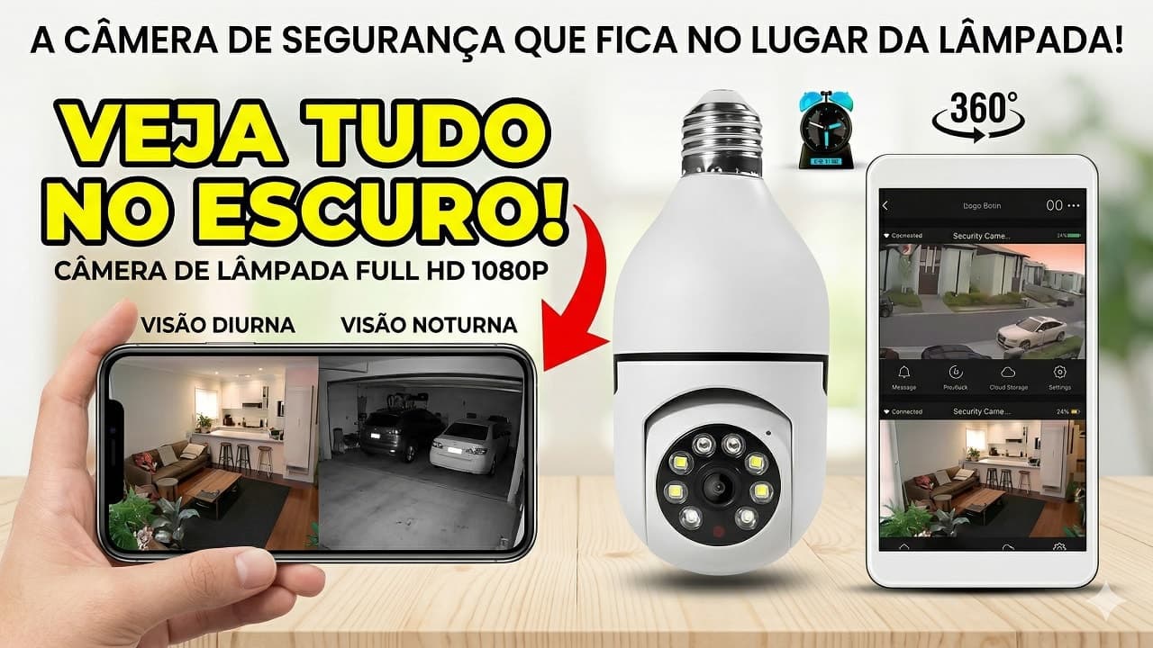 Câmera Lâmpada 360° Wi-Fi